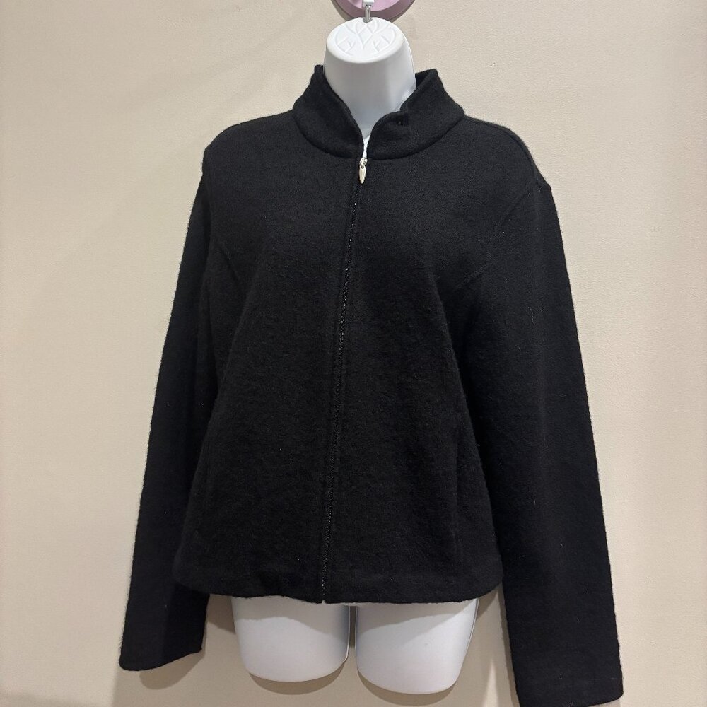 Herman Geist Womens Full Zip Wool Sweater Petite Large Black Thick Black Jacket